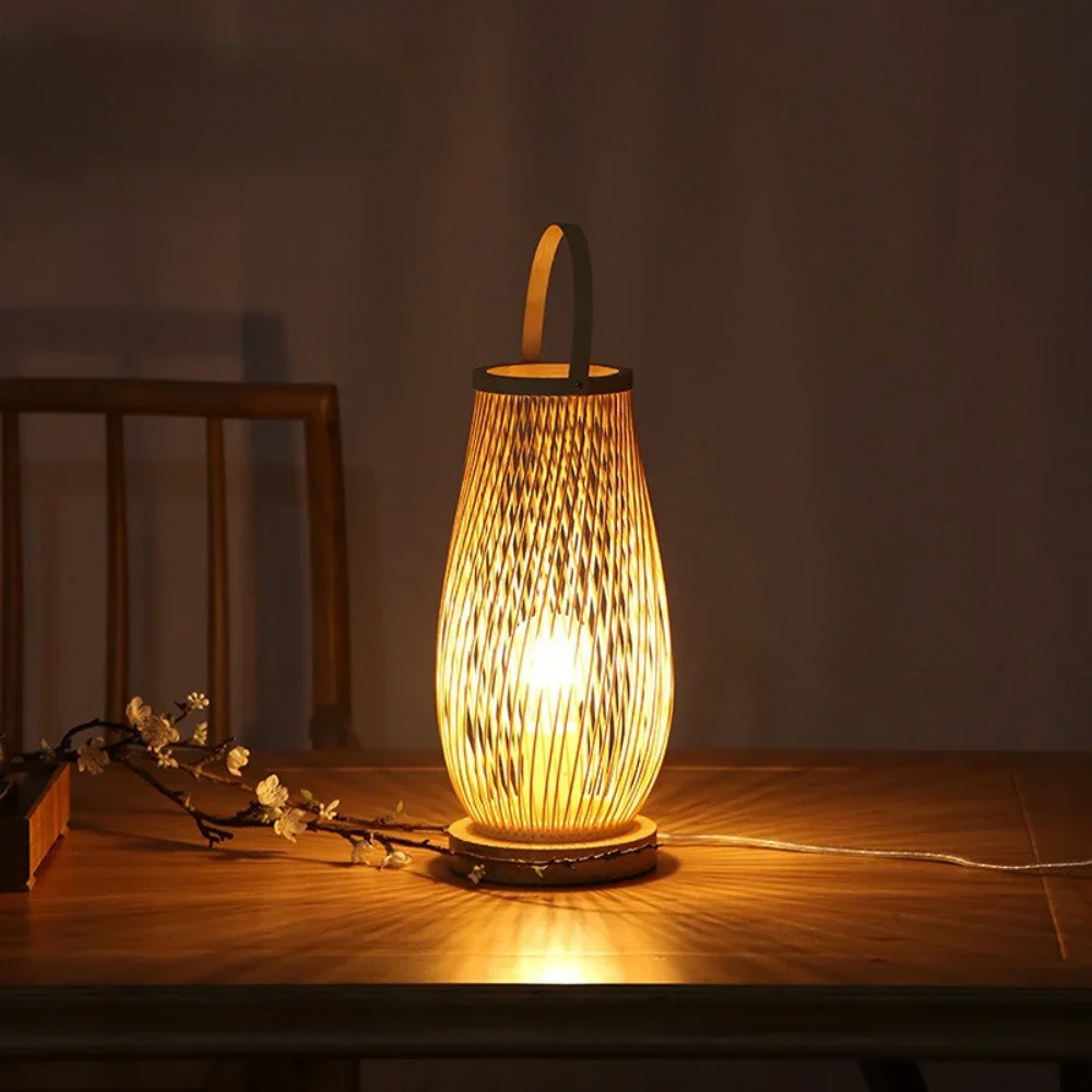 Lampu meja kerajinan bambu Vintage, lampu meja buatan tangan untuk kamar tidur, lampu meja samping tempat tidur, dekorasi ruang tamu, lampu kayu bambu hangat