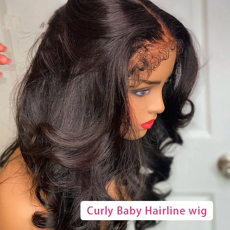 

180 Density 34 Inch 13x4 Lace Front Human Hair Body Wave Wigs 4C Kinky Edges Hairline Wig Pre Plucked With Baby Hair For Women
