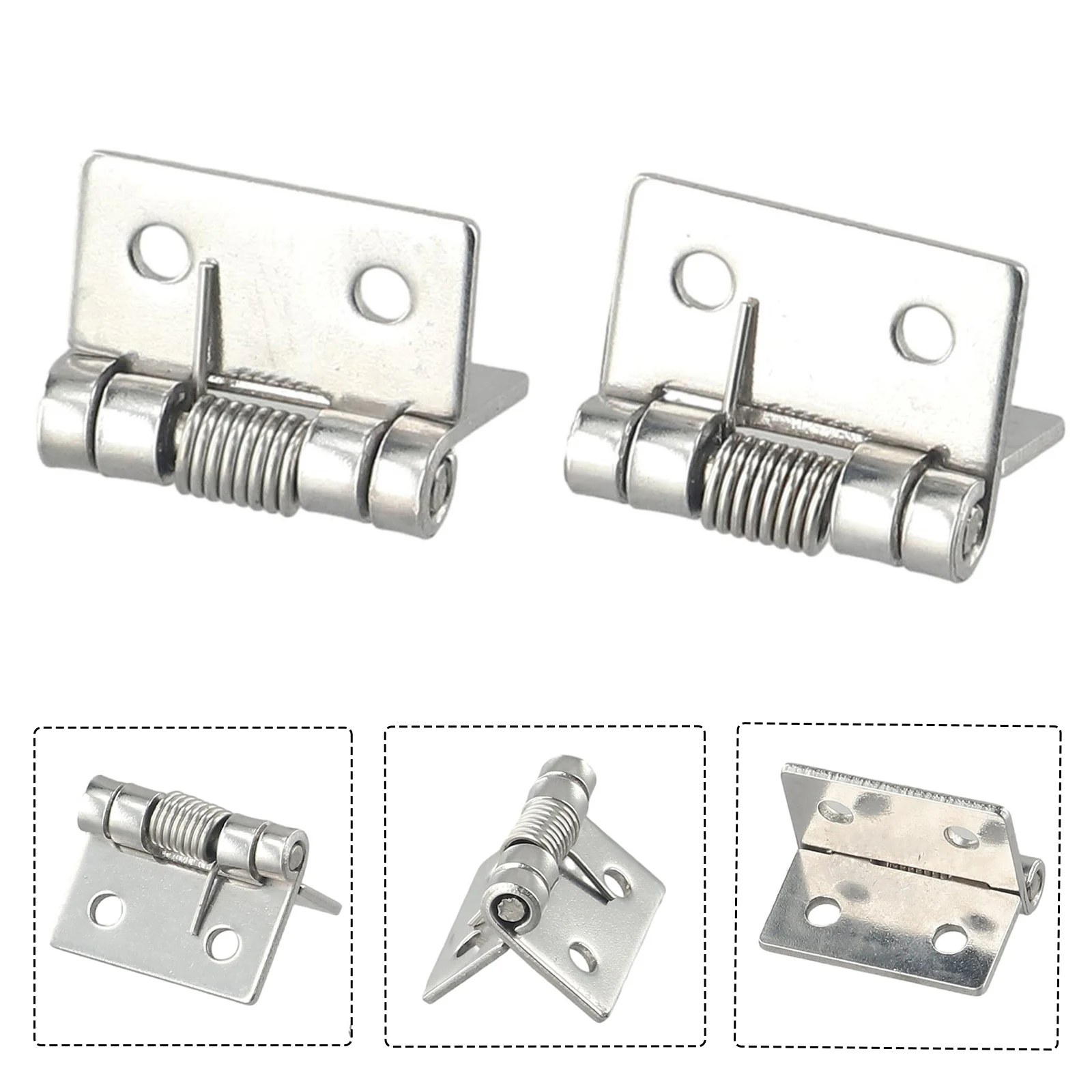 2pcs 1/1.5/2/3Inch Silver Spring Door Hinge Stainless Steel Self Closing Design Windows Cabinets Boxes Household Hardware