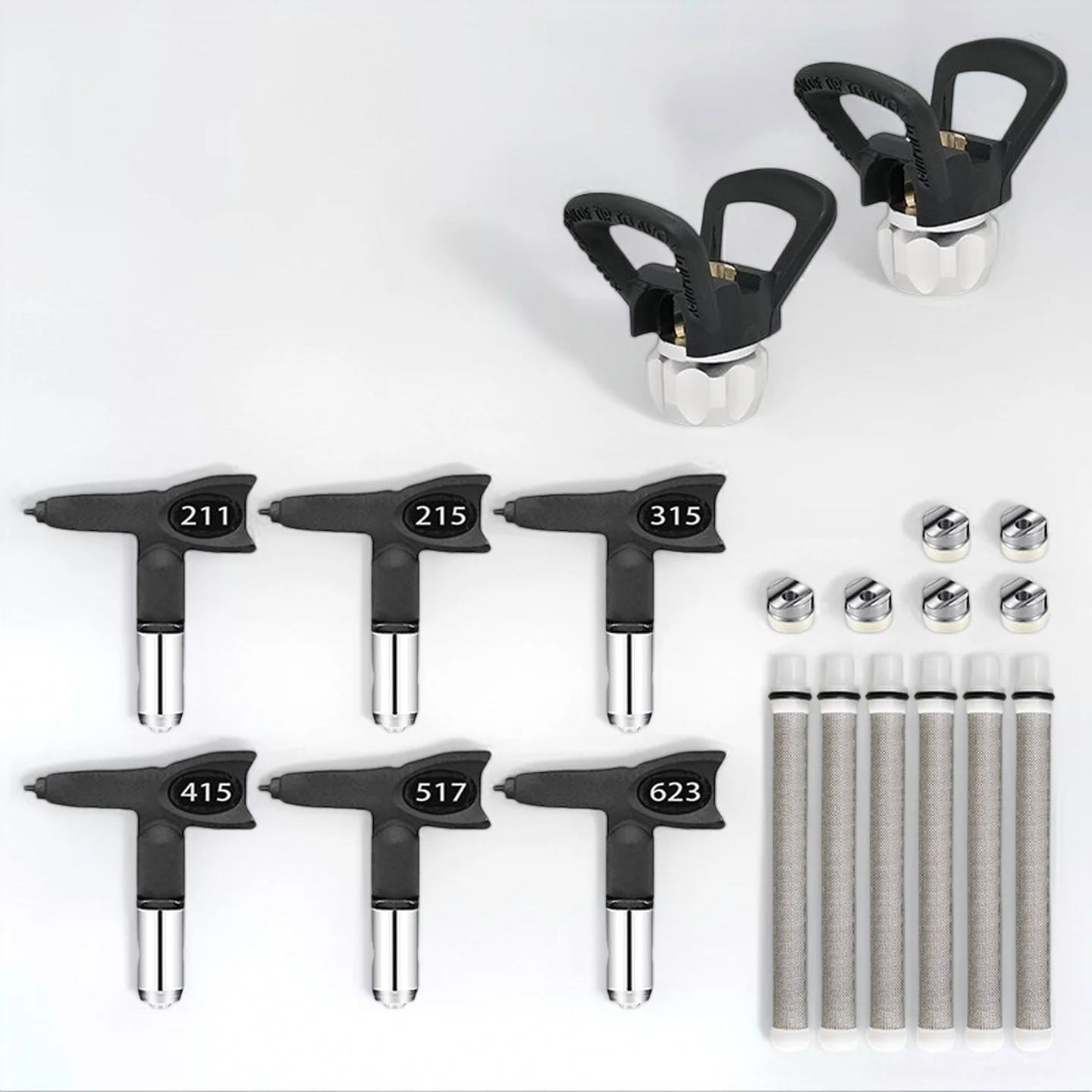 

14Pcs Airless Spray Nozzle Set 211/215/315/415/517/623 with Guards, Filters & Seals