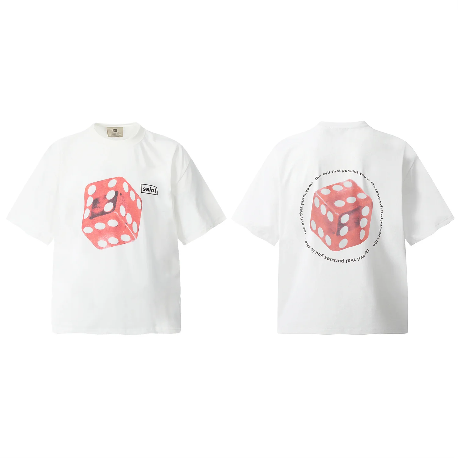 SAINT OF MICHAEL NEW Dice Print High-Street Vintage Retro Cotton Oversized Casual Short Sleeve Tops T-Shirt