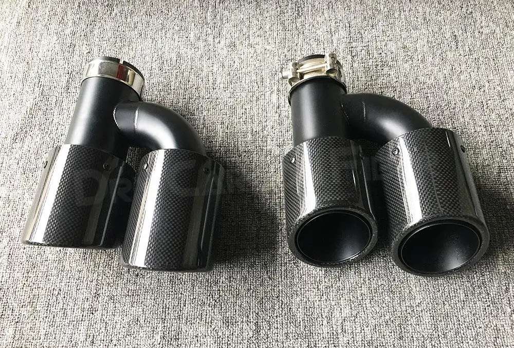 Carbon Fiber with Stainless steel Exhaust Tips OO-OO  Car Exhaust Muffler Tip Pipes  For Audi  Car Accessories