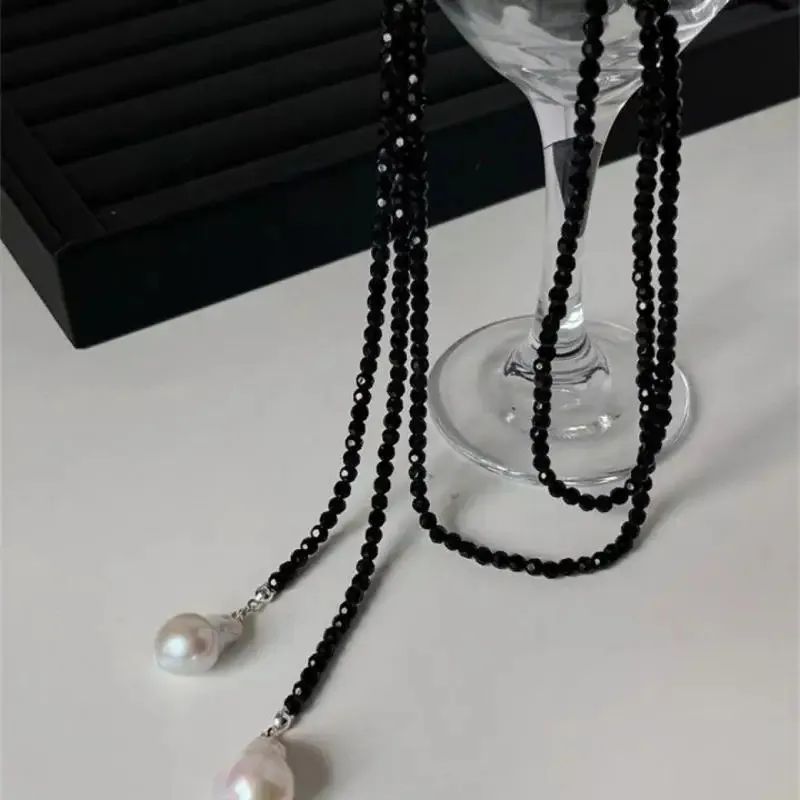 Retro Alien Irregular Baroque Pearl Pendant Necklace for Women Vintage Green Black Crystal Bead Long Necklace Neck Chain Jewelry image 6