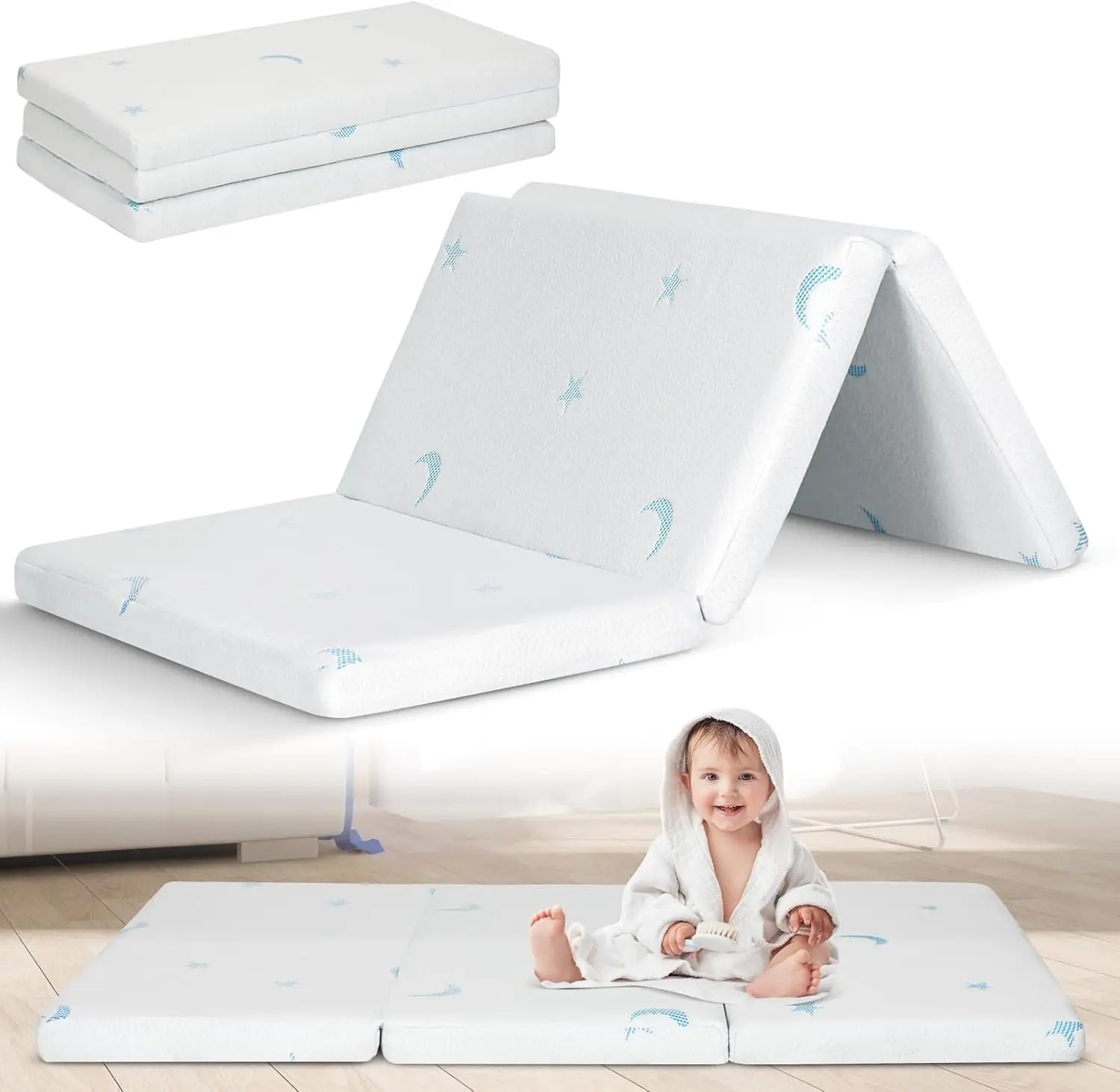 

Portable Trifold Pa And Play Mattr 38""X26"", Foldable Travel Crib Mattress, Dual Sided Memory Foam Pa N Play Mattresses Pad