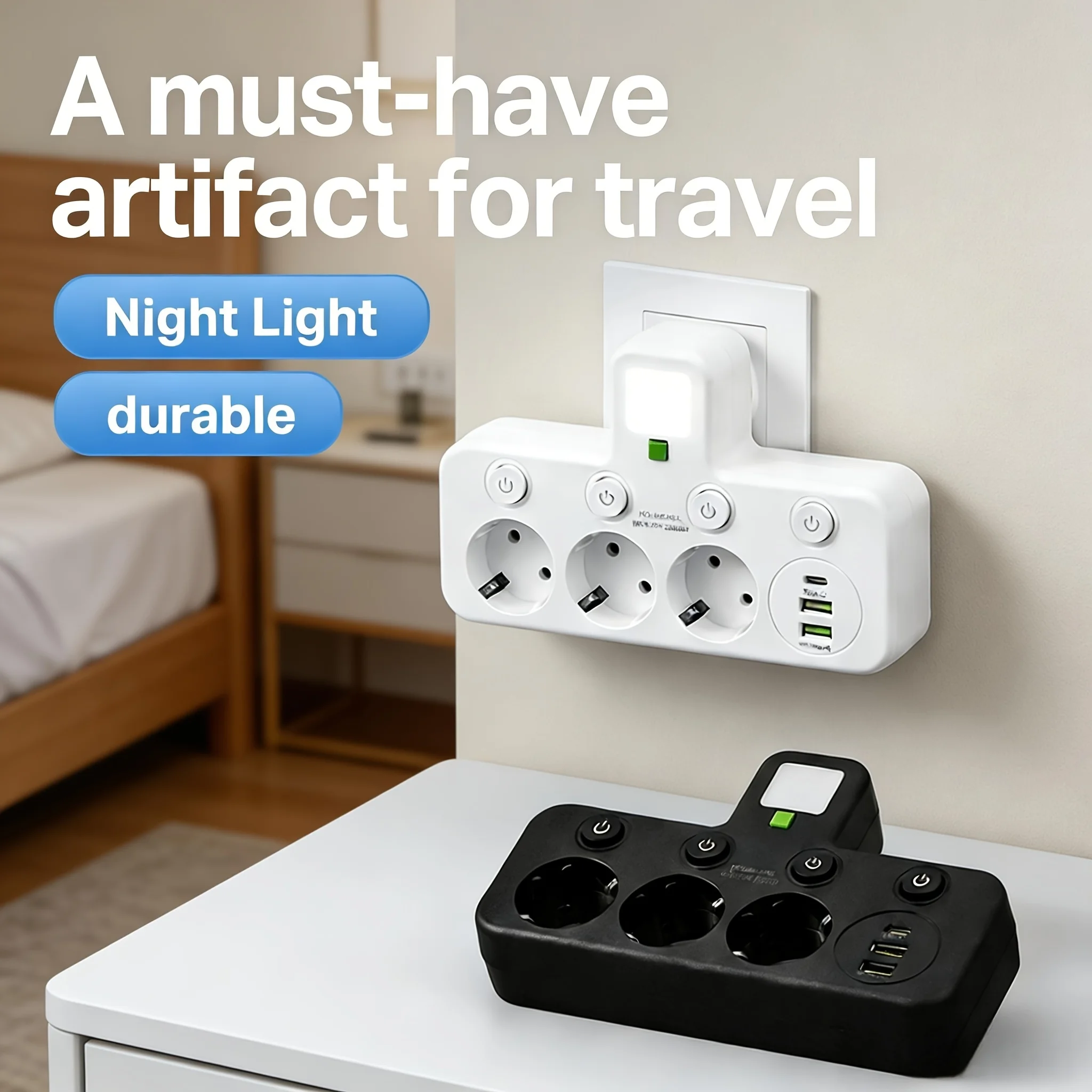 Wall charger with or without USB Type-C port, available in two specifications: EU plug and power board socket, suitable for home