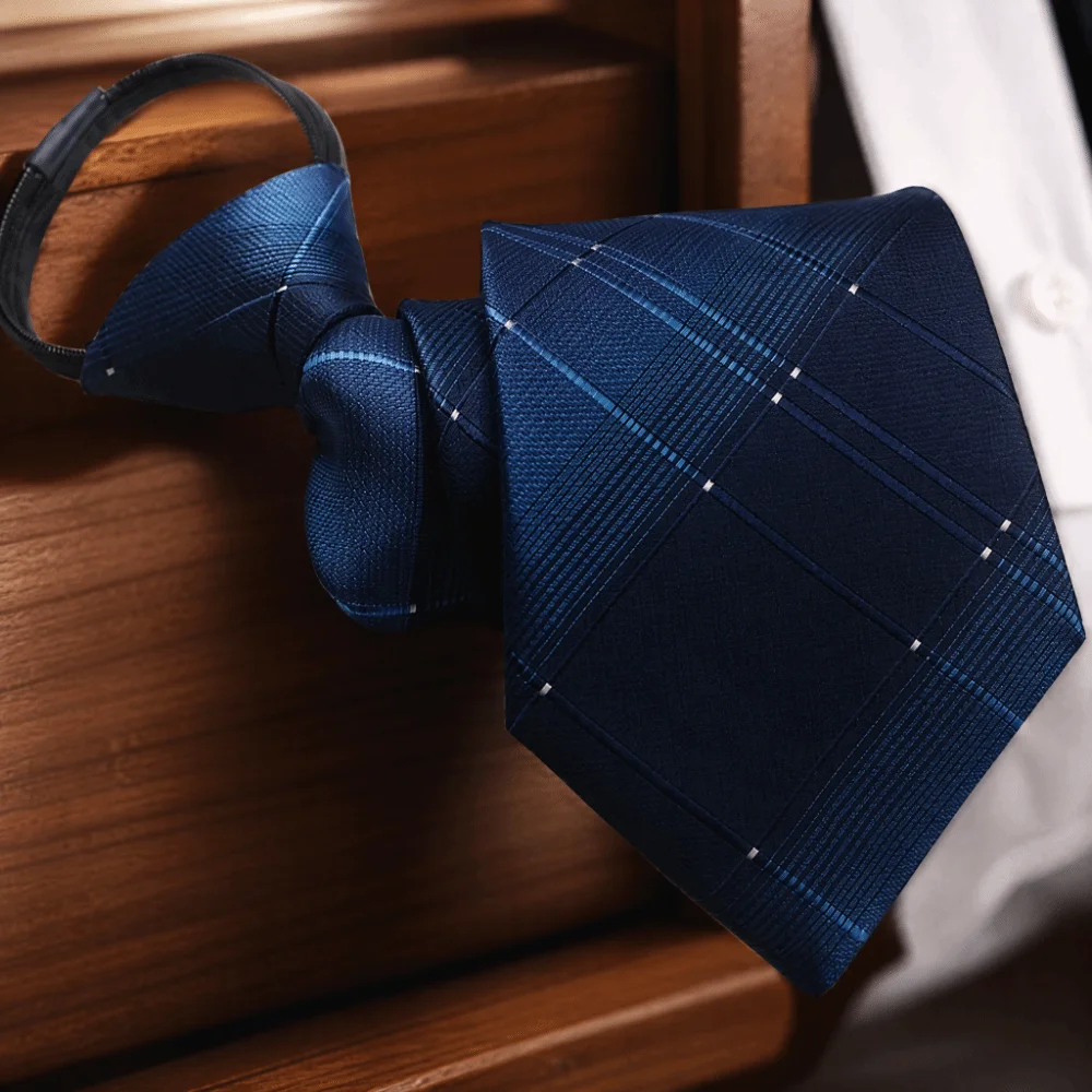 Stylish No-Tie Easy Zipper Tie 7cm Width with Elastic Band Easy Pull Lazy Tie Plaid Multi-Color Business Casual Tie Men Women