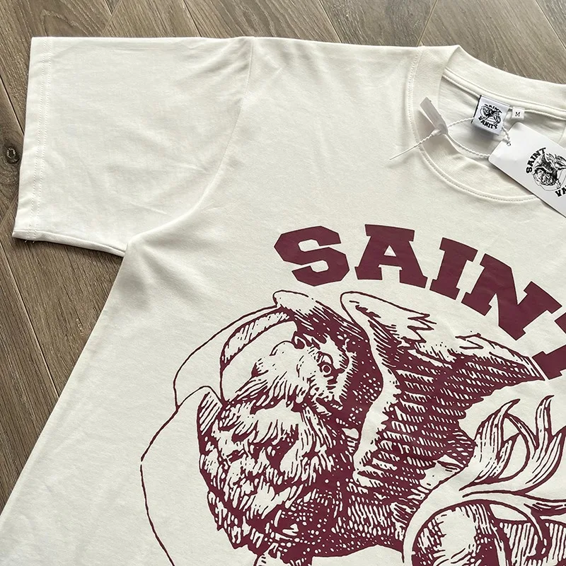 Street Hip Hop Style SAINT T Shirt with Letter Pattern Print Casual Short Sleeved T-shirt for Men Women Round Neck Top Tee