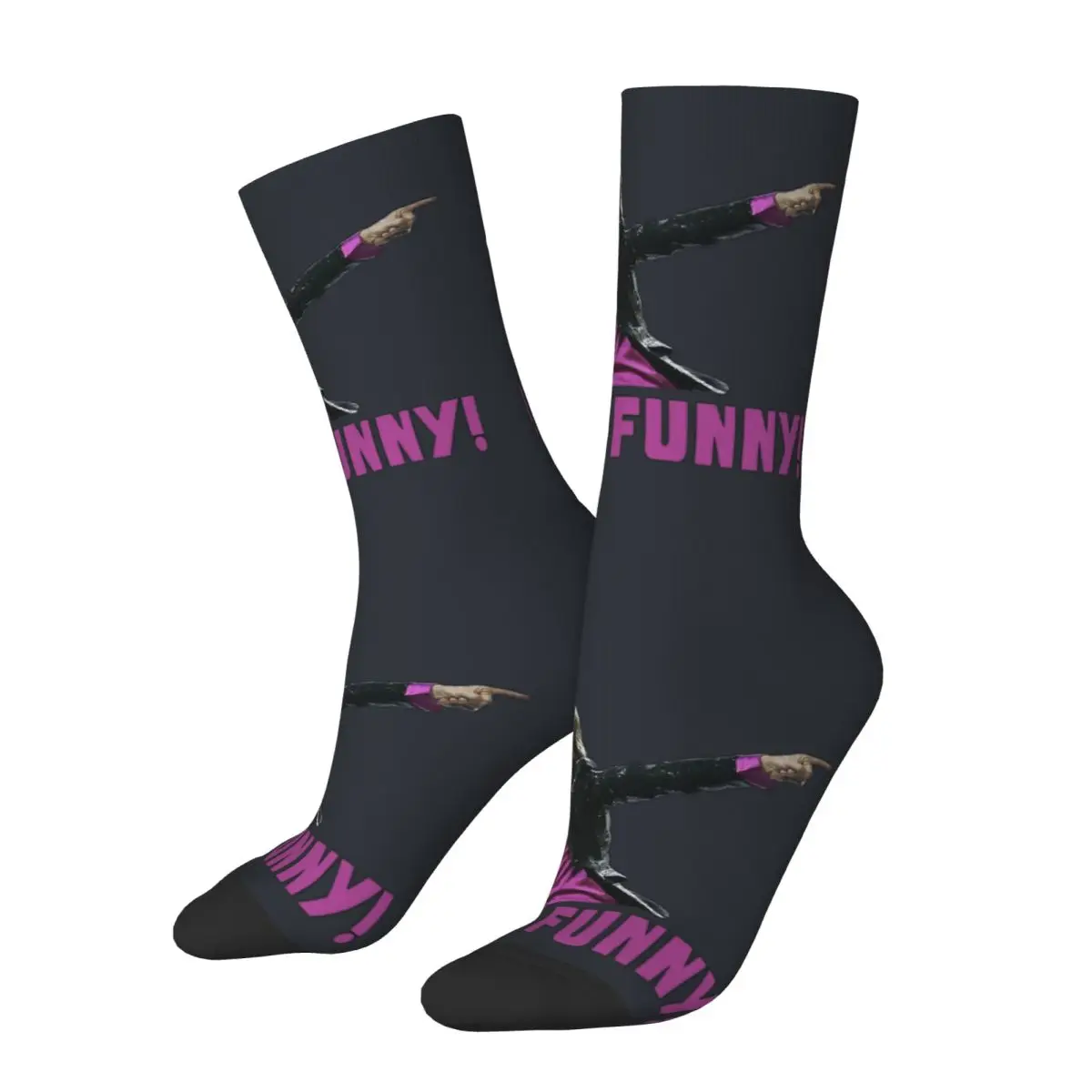 Funny Mulaney Jagger _NOT FUNNY!_ Men's Socks Vintage Harajuku Mick Jagger Hip Hop Novelty Casual Crew Crazy Sock Gift Printed