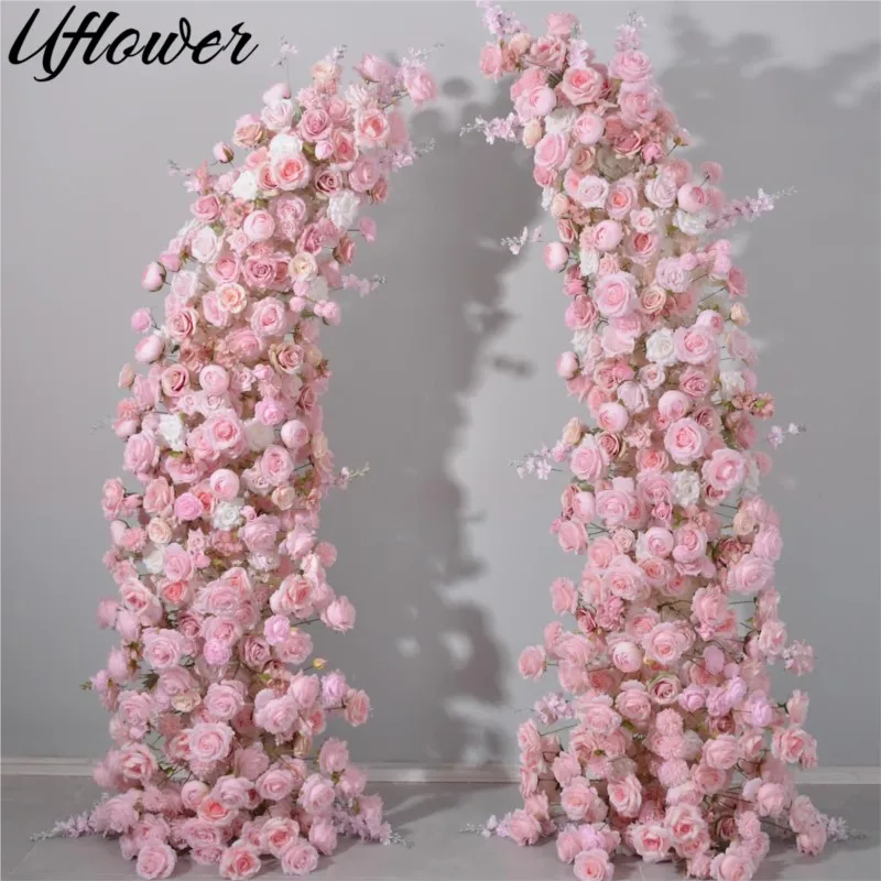 

Uflower Colorful Pink Rose Wedding Backdrop Arch KT Board Decor Floral Arrangement Floor Flower Row Party Event Window Displays