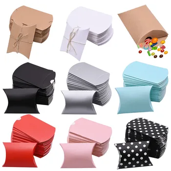 10/20/30Pcs Pillow Candy Box Kraft Paper Christmas Gift Packaging Boxes Candy Bags…