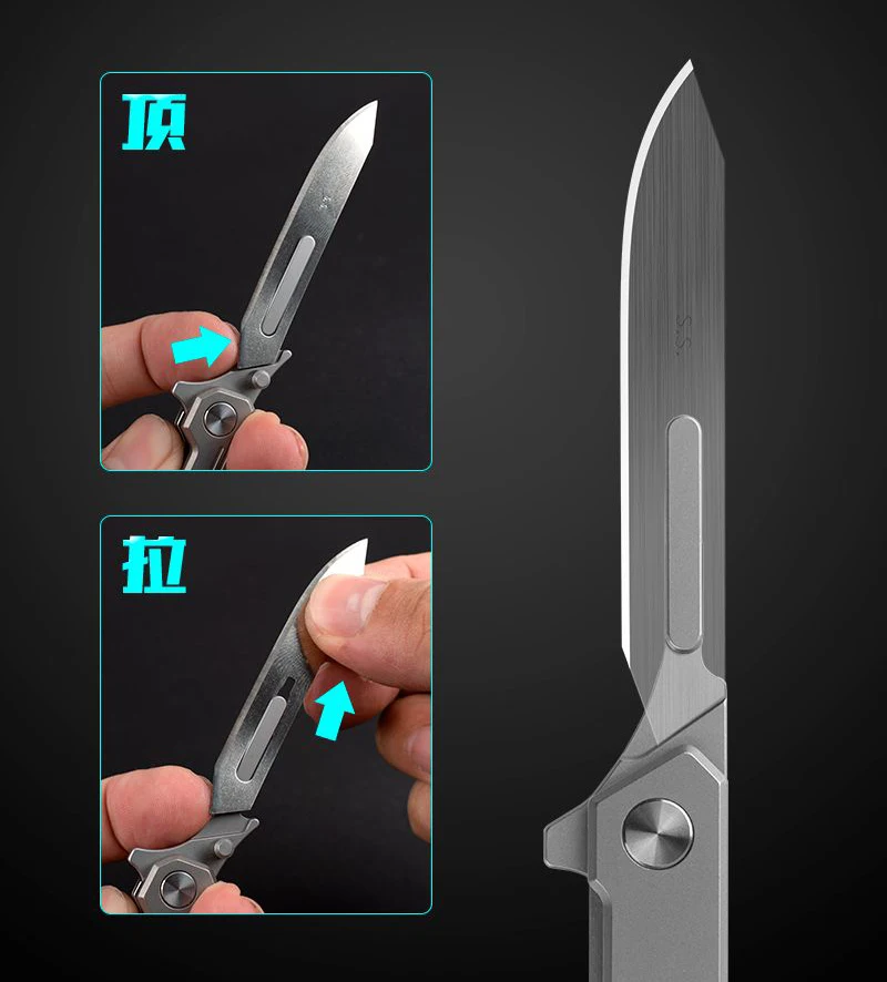 TC4 Titanium Alloy Scalpel Quick-opening MINI Folding Knife Replaceable Blade EDC Outdoor Camping Hunting Self-defense Tools