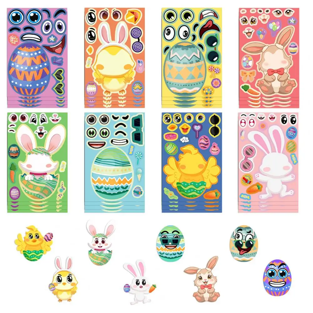 Furniture Decorative Stickers Easter Puzzle Sticker Easter Bunny Egg Pattern Face Diy Puzzle Sticker Set for Kids for Boys