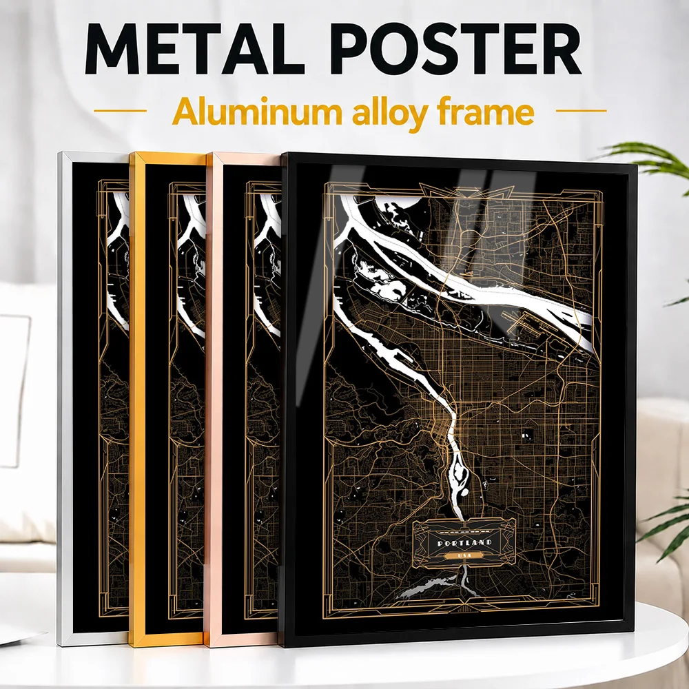 Portland Oregon Framed Metal Poster Personalized Scenic Tribute Wall Art Perfect Within Living Room As Geography Enthusiasts