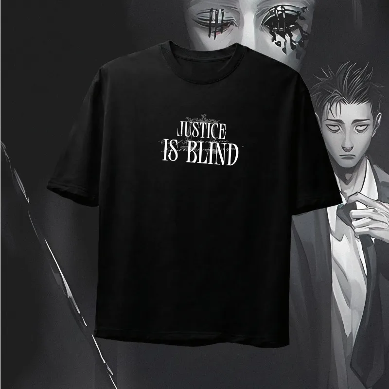 Justice Is BlindDouble SidedPrint T Shirt,GothicDeadly Sentencing Manga Line Art Oversized Tee,DarkStreetwear Unisex ShortSleeve