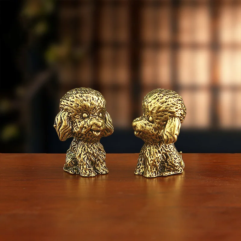 Vintage Copper Poodle Ornaments Antique Brass Animal Dog Statue Figurines Office Desk Decorations Tea Pet Home Decor Accessories