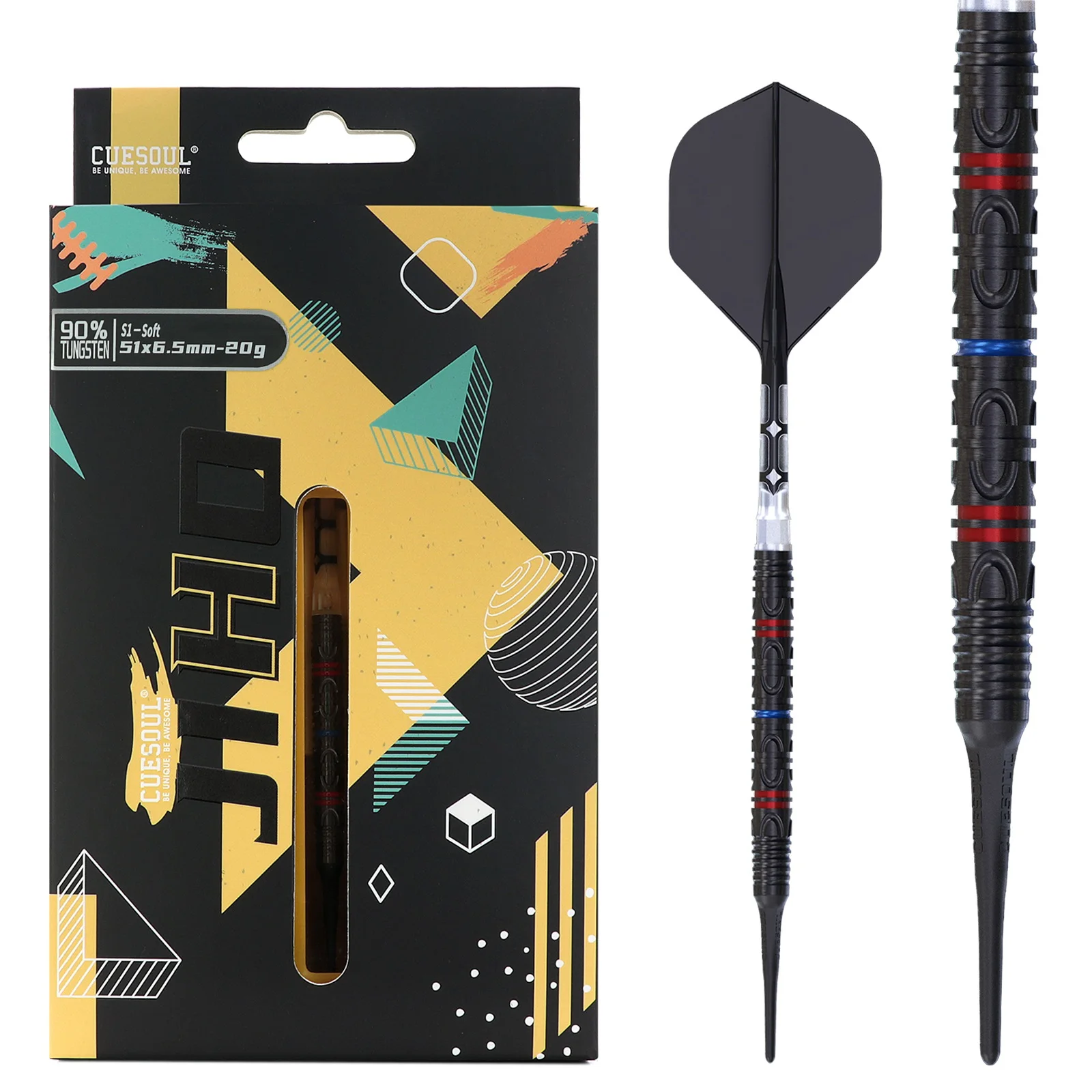 

CUESOUL JIHO 18/19/20/21g Soft Tip 90% Tungsten Dart Set with ROST T19 Flight