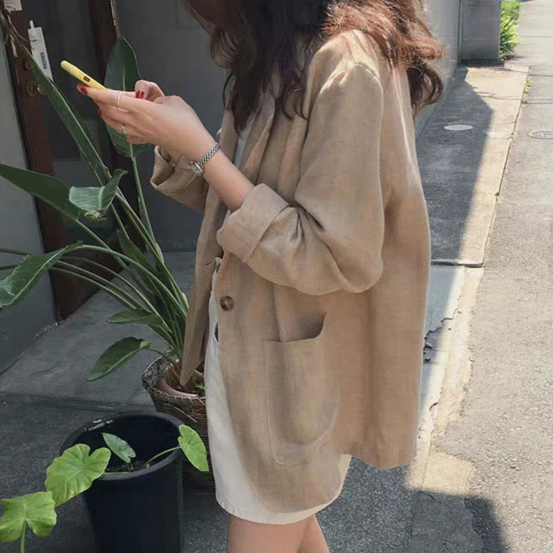 QOERLIN Suit Blazer Thin Cotton Linen Suit Clothing 2022 Spring Fll New Korean Retro Loose Casual Suit Jacket Coat