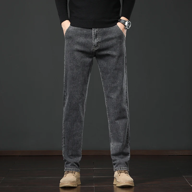 Autumn Men's Casual Jeans Classic Straight Vintage Washed Denim Cotton Pants Brand Male Stretch Fashion Fit Business Trousers