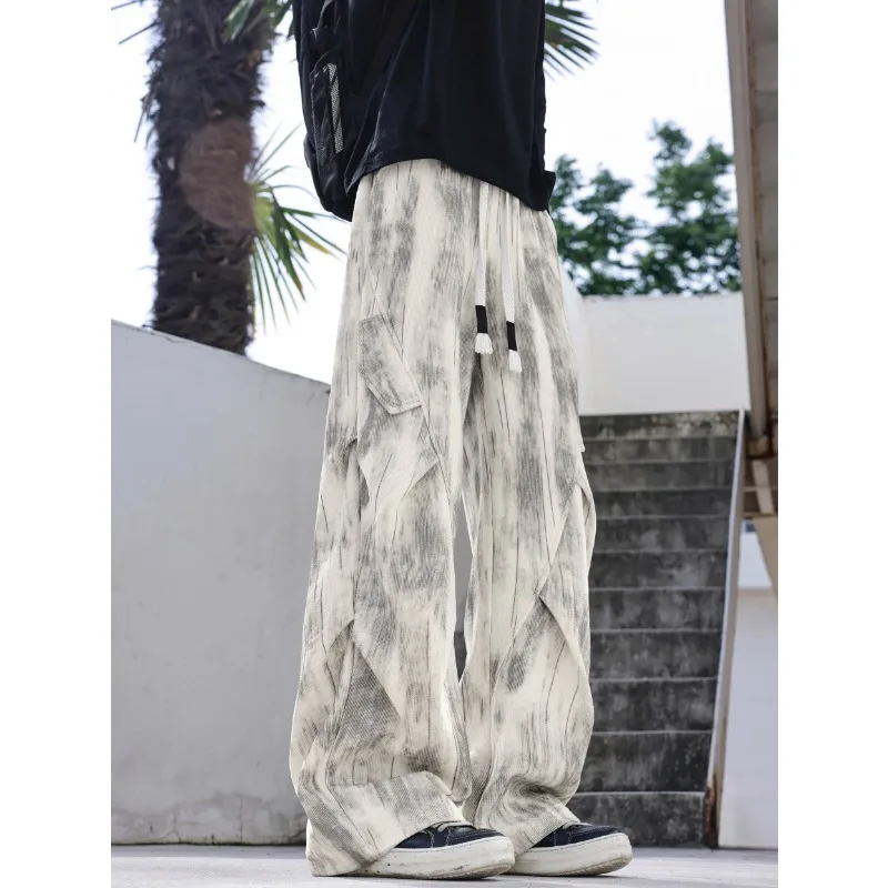 American Vintage Tie Dye Corduroy Pants Wrinkle Design Loose Versatile Casual Fashion Trousers For Men