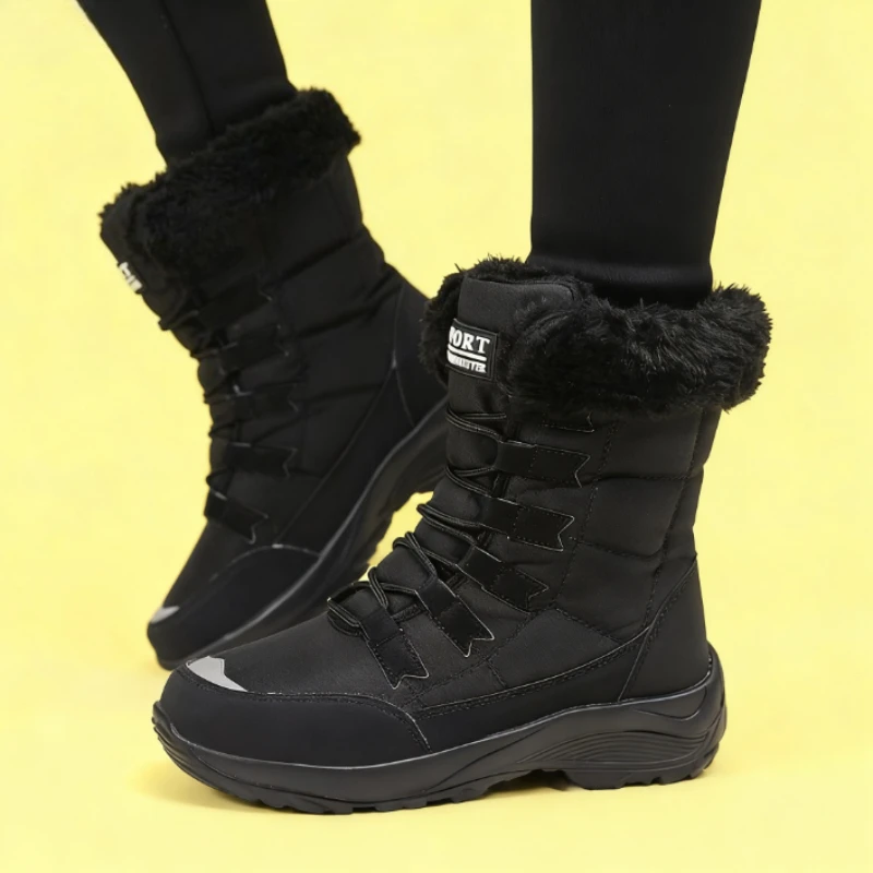 

Зимние зимние ботинки, женские непромокаемые замшевые теплые плюшевые нескользящие резиновые лыжные походные туфли, новая стильная зимняя повседневная обувь
