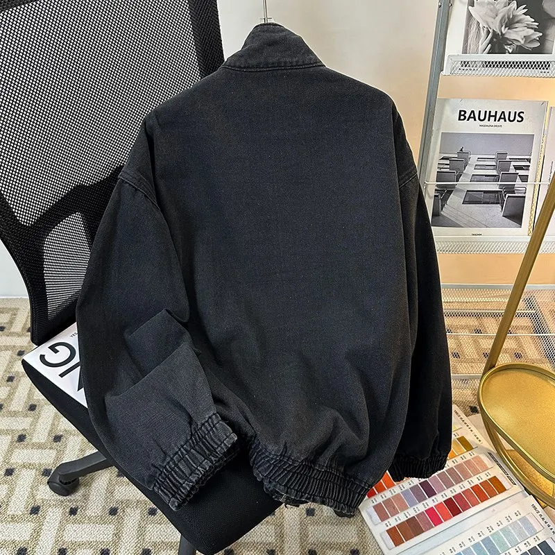 

Waed Vintage Yellow Mud Dye over Ancient Blue Zipper Men's Sle Cool Street Loose Match All Denim Jaet Youth ular Lon...