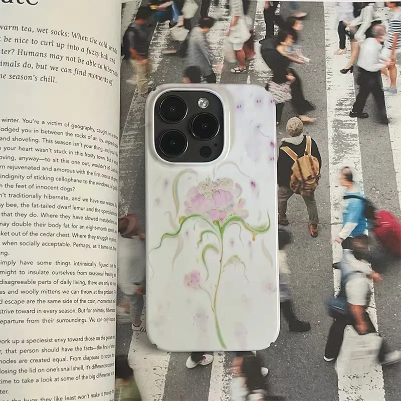 Ins coreano rosa belas flores caso para iphone 16e 15pro max 14 13 pro max 15plus 15pro 11pro acrílico duro casos de telefone móvel