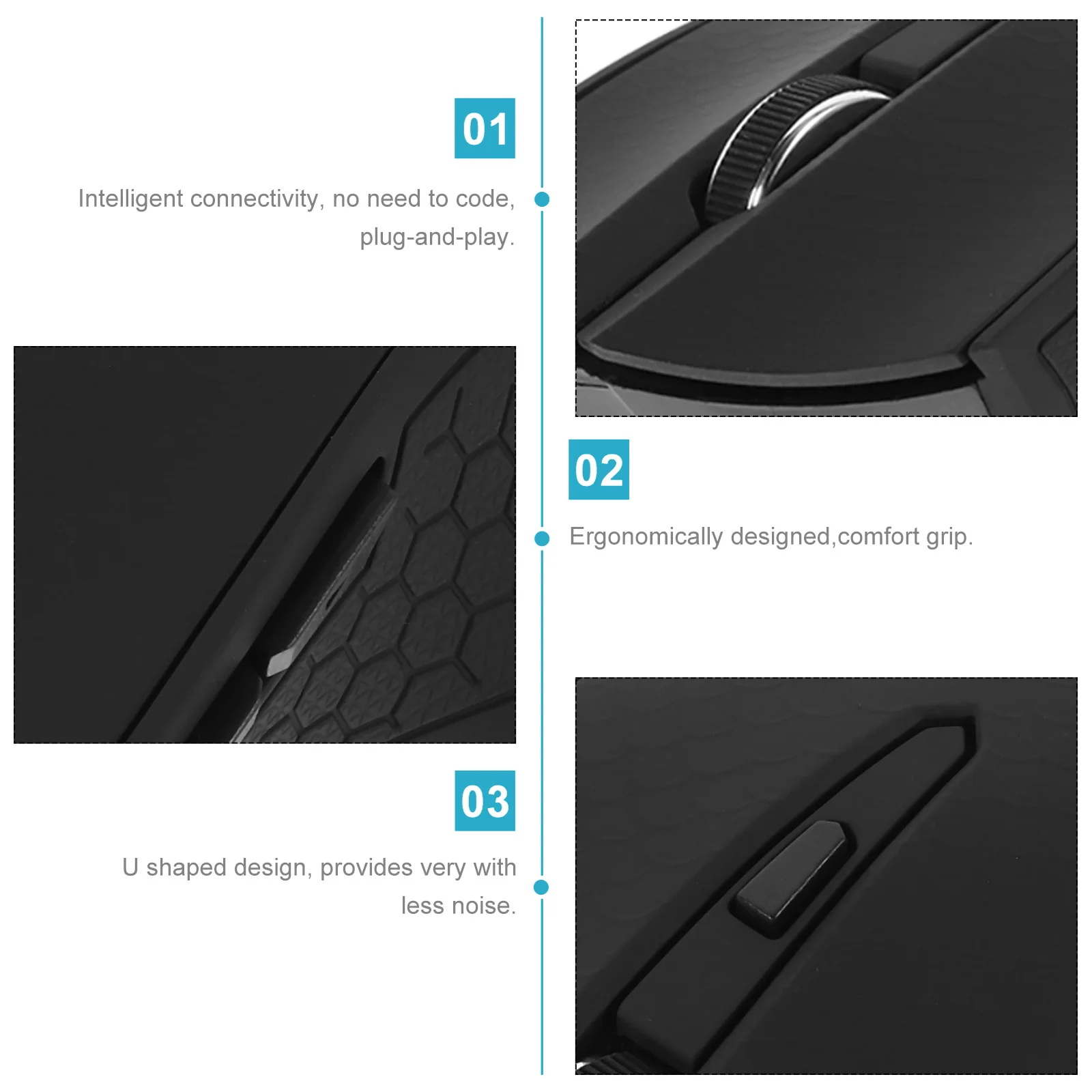 

Black U Shaped USB Wireless Mouse 2.4ghz Mini Receiver 6 Keys Quiet Computer Mouse for Laptop Gaming Gamer Mice