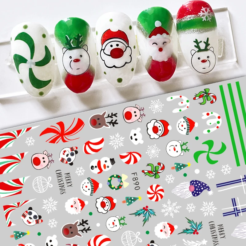 1Sheet Red Santa Claus Nail Art Sticker 3D Christmas Unique Nails Stickers Penguin Snowflake Winter New Year Manicure  Sliders