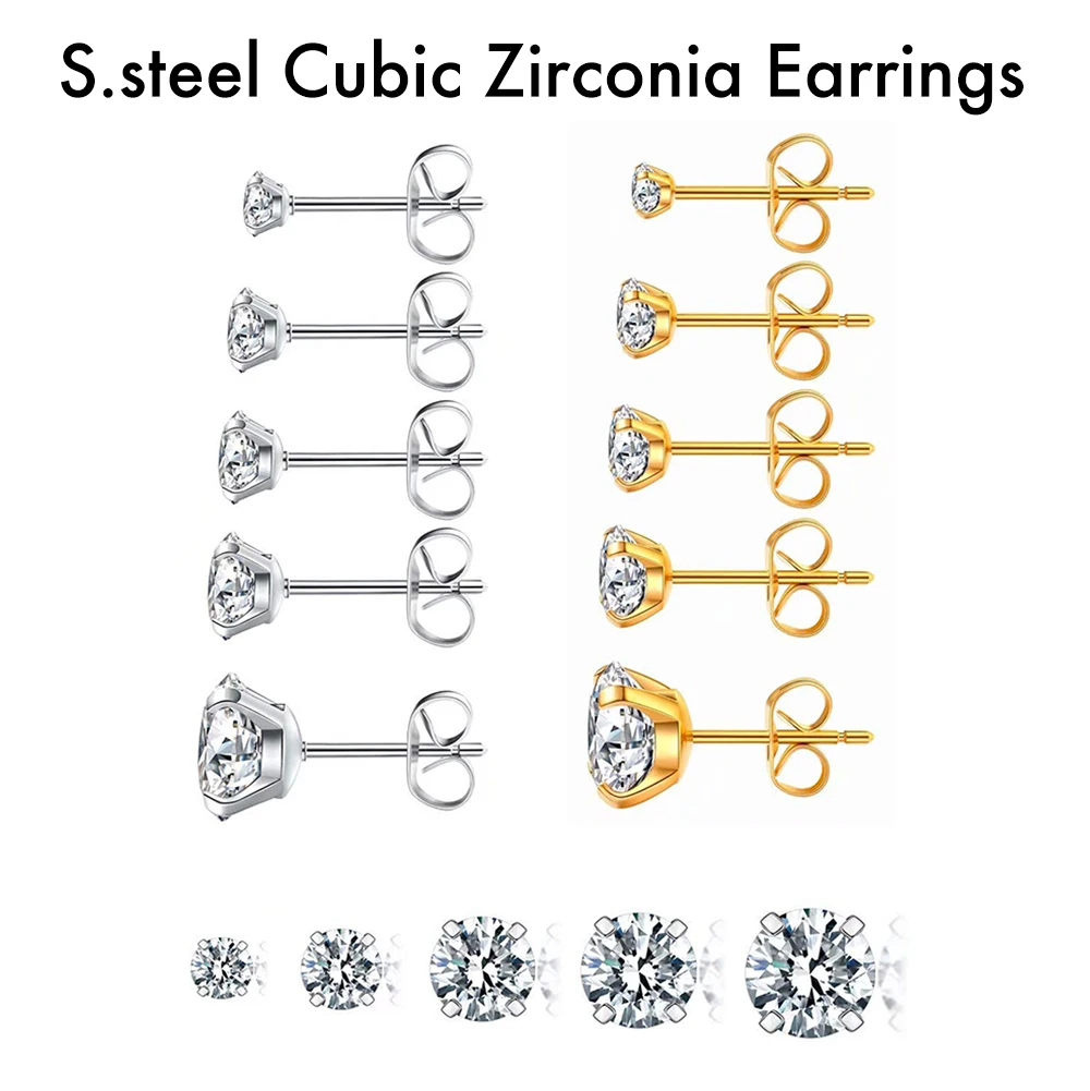 1 Pair of Surgical Steel Earring Sud with Cubic Zirconia Stone AAA Jewelled High Quality Earrings