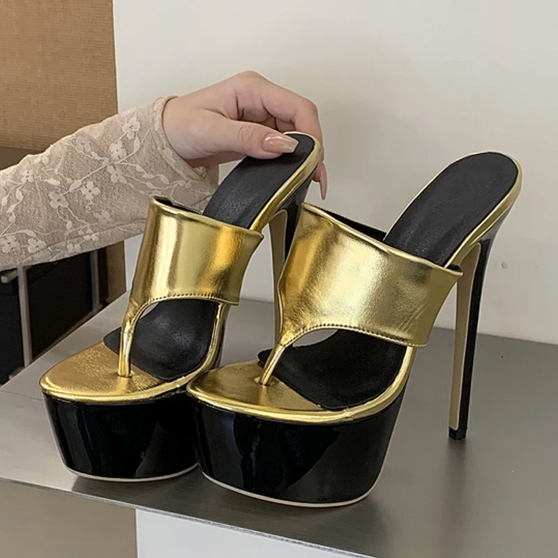 New Style Clip Toe Platform Slippers Women Fashion Show Super High Heels Stiletto Sandals Summer Party Dress Shoes Gold