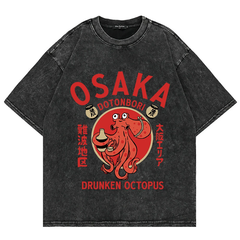 100% Cotton Tee Shirt Osaka Dotonbori Drunken Octopus T Shirts Men/women TShirt Cute Day Gift Clothes Oversize Mineral Wash Tops