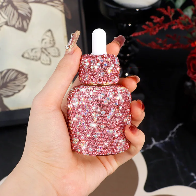 Light Luxury Travel Essence Essential Oil Skin Care Products In Convenient Glass Bottles With Diamond-encrusted Glass Droppers