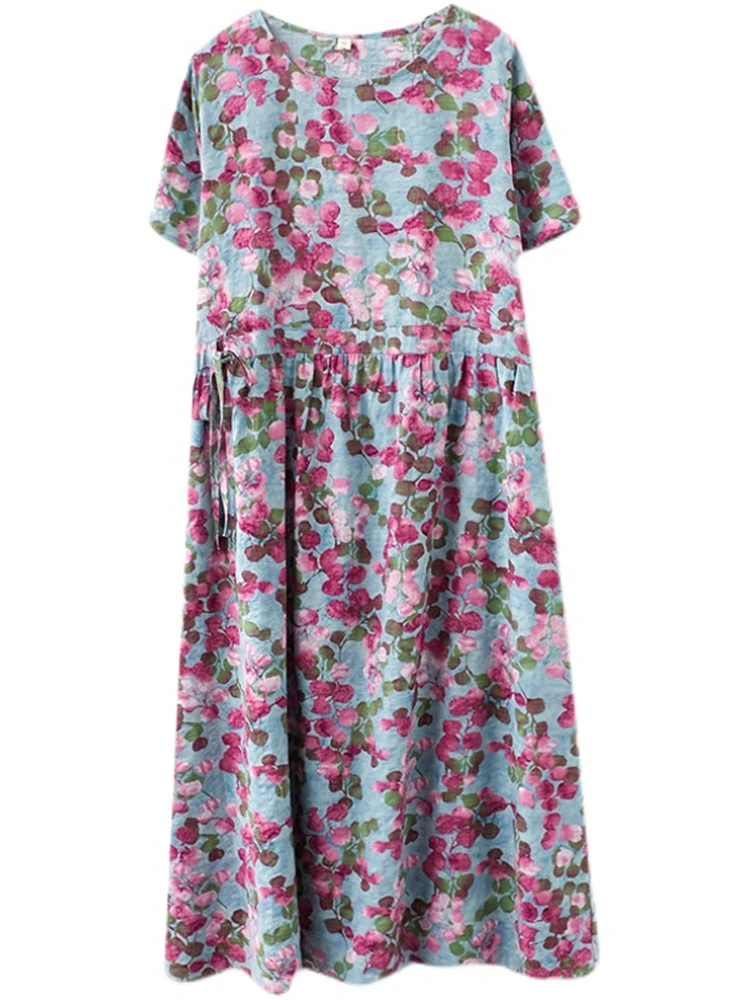 女性のための花柄のヴィンテージコットンロングドレス,夏服,カジュアル,オフィス,ワーク,エレガント,ファッショナブル,2023