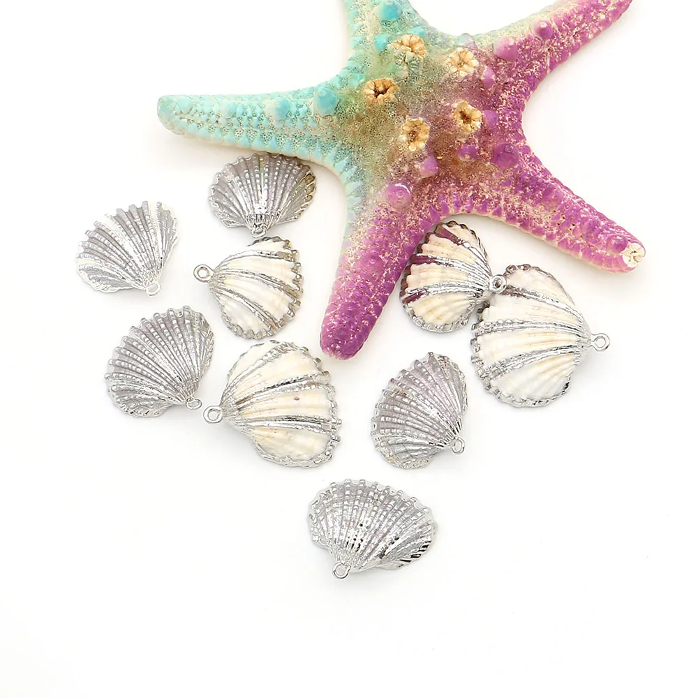 Ocean Style Natural Shell Conch Silver-plated Wool Clam Marine-style Pendant Necklace DIY Fish Tank Landscaping Accessories