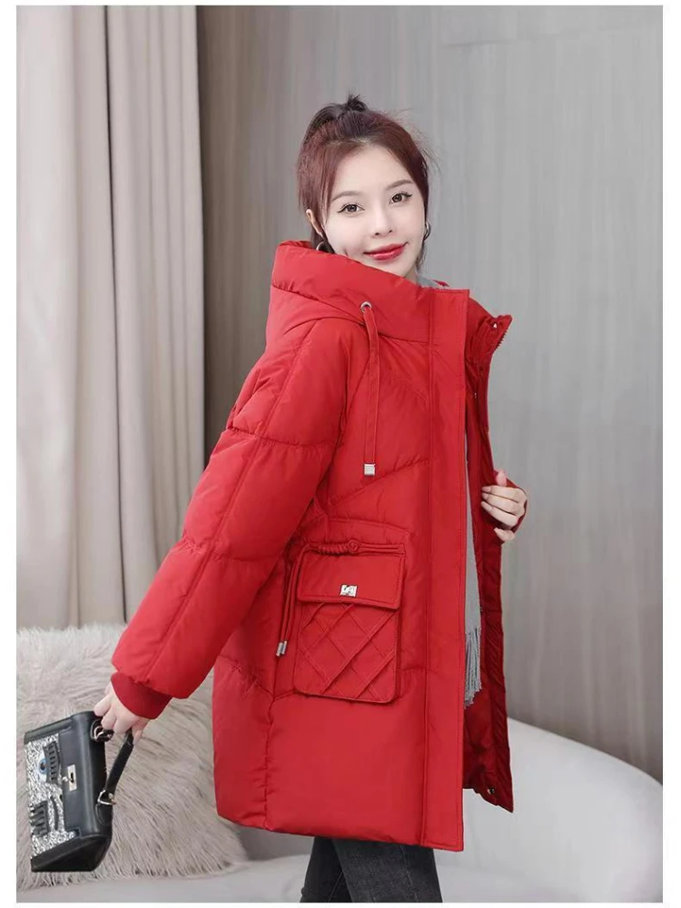 Women\'s Jacket Bread Clothes Cotton Clothes Winter Coats Mid Length Version Add Thickness Hooded Womens Clothing Tops Parkas