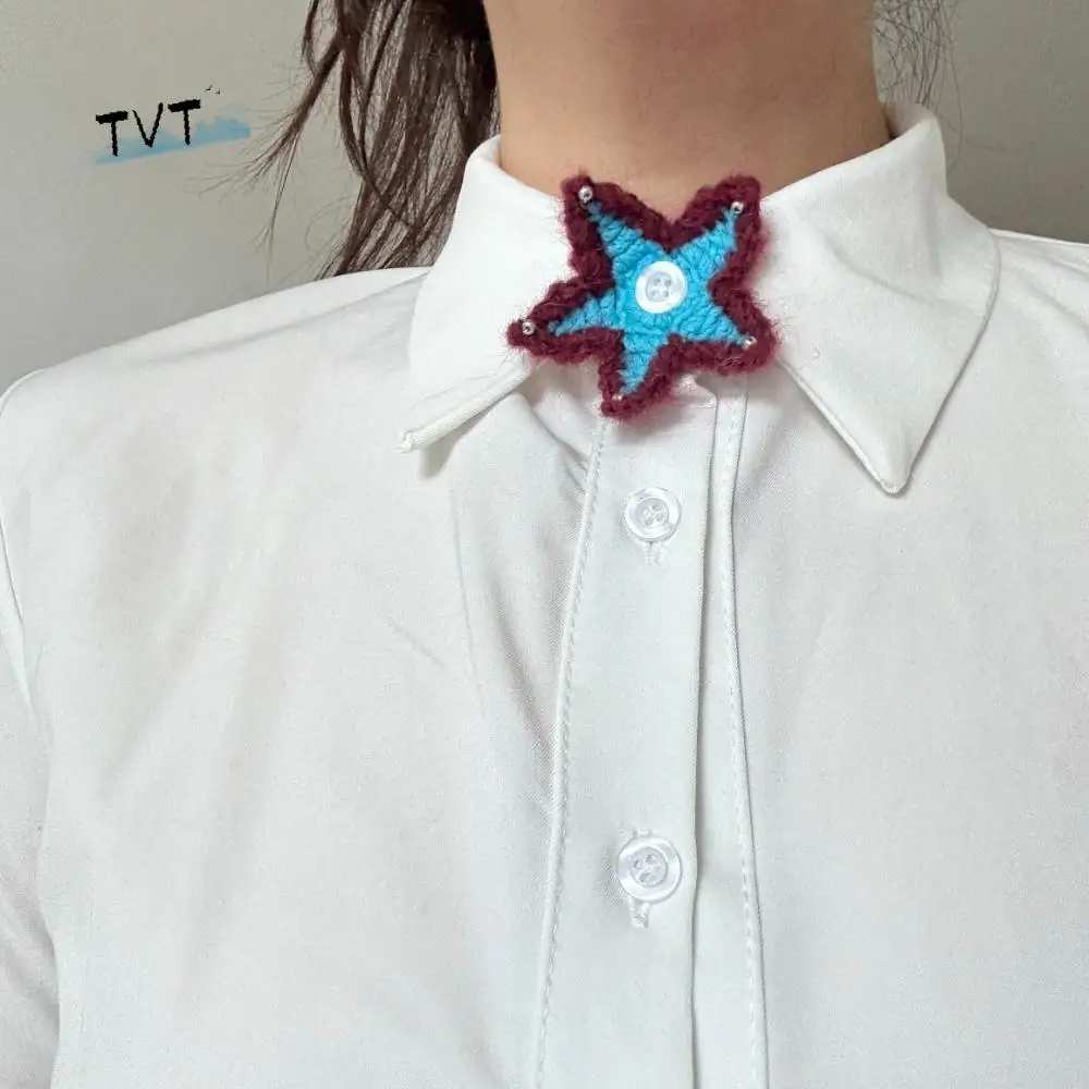 독특한 불가사리 어린애 같은 단추 장식 술 꽃 니트 가짜 넥타이 페르시 소프트 DIY 셔츠 액세서리 남여