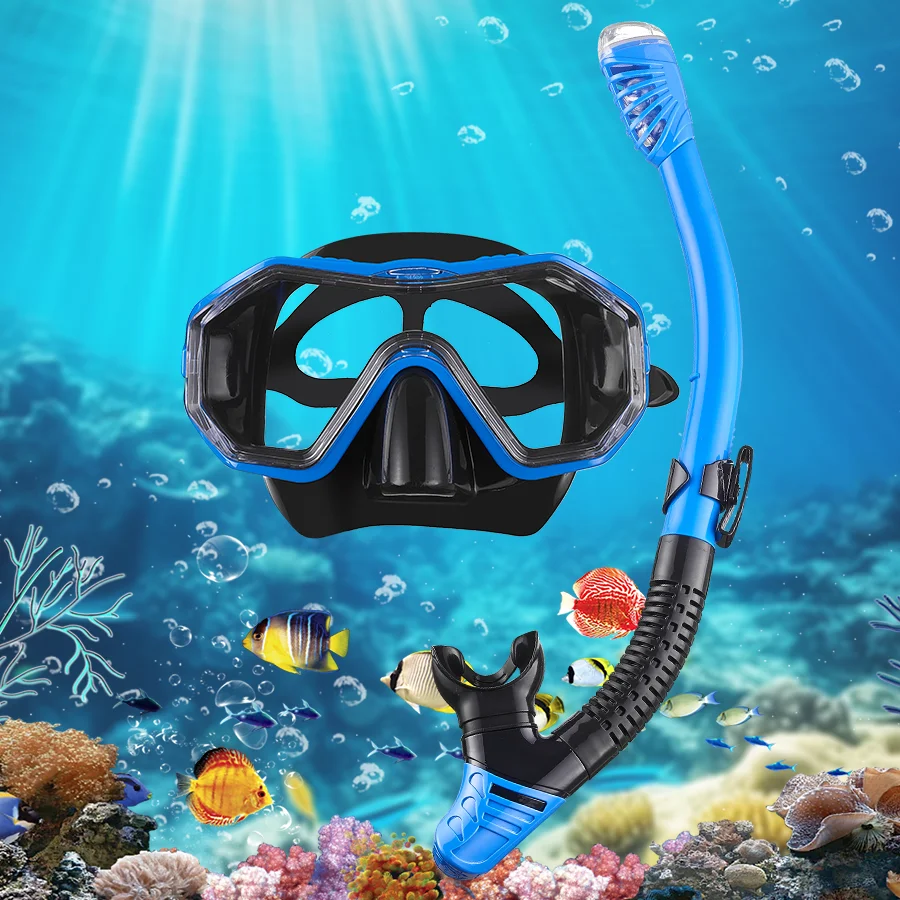 Diving mask, anti-fog 180° snorkeling mask, diving mask waterproof and anti-fog diving goggles with snorkel snorkeling set