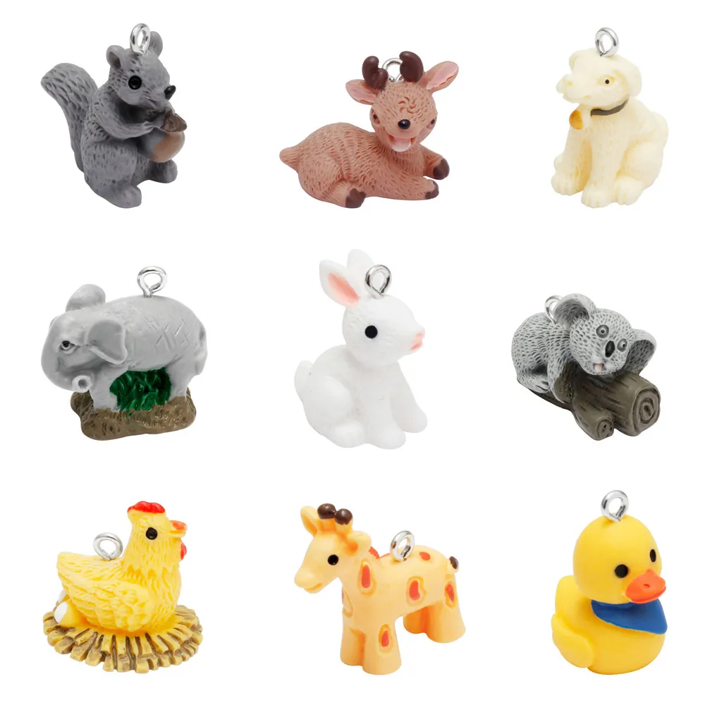 

10Pcs Cute Animal Elephant Squirrel Deerlet Series Resin Kawaii Pendant Key Chain Necklace Pendant DIY Party Wedding Decoration