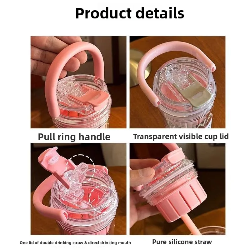 650ml Creative Sakura Handheld Cup, Large Capacity Convenient Straw Cup, High Beauty Plastic Cups with Tea Gap, Kawaii Tea Cup