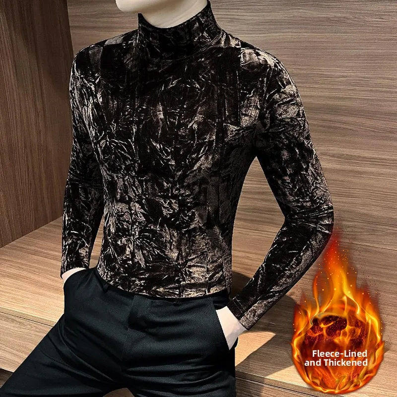 

Мужская бархатная длинная свековая основа irt f с высоким воротником, осенне-зимняя модная брендовая внутренняя одежда, теплая футболка Sli Ci Sle