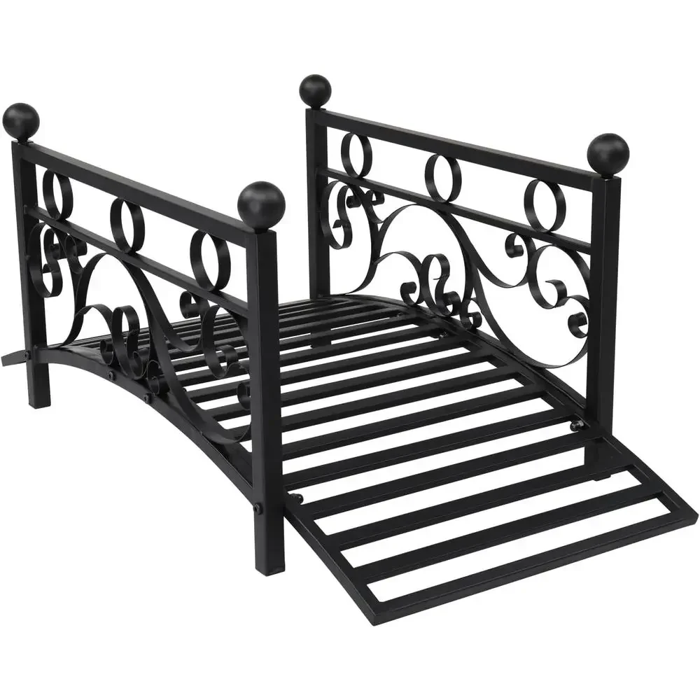 Durable Iron Outdoor Garden Bridge, Easy Assembly, Black, 102L x 51W x 43.5H cm