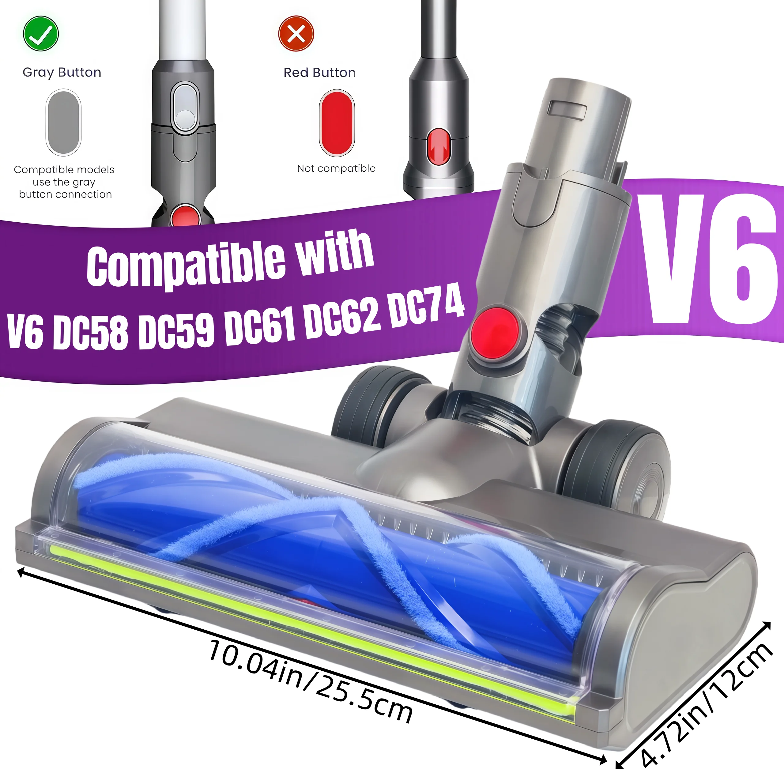 For Dyson V6 DC62 61 59 58 Vacuum Attachment Head Vacuum Direct Drive Roller Cleaner Replacement Cleaner Head Quick Release image 2