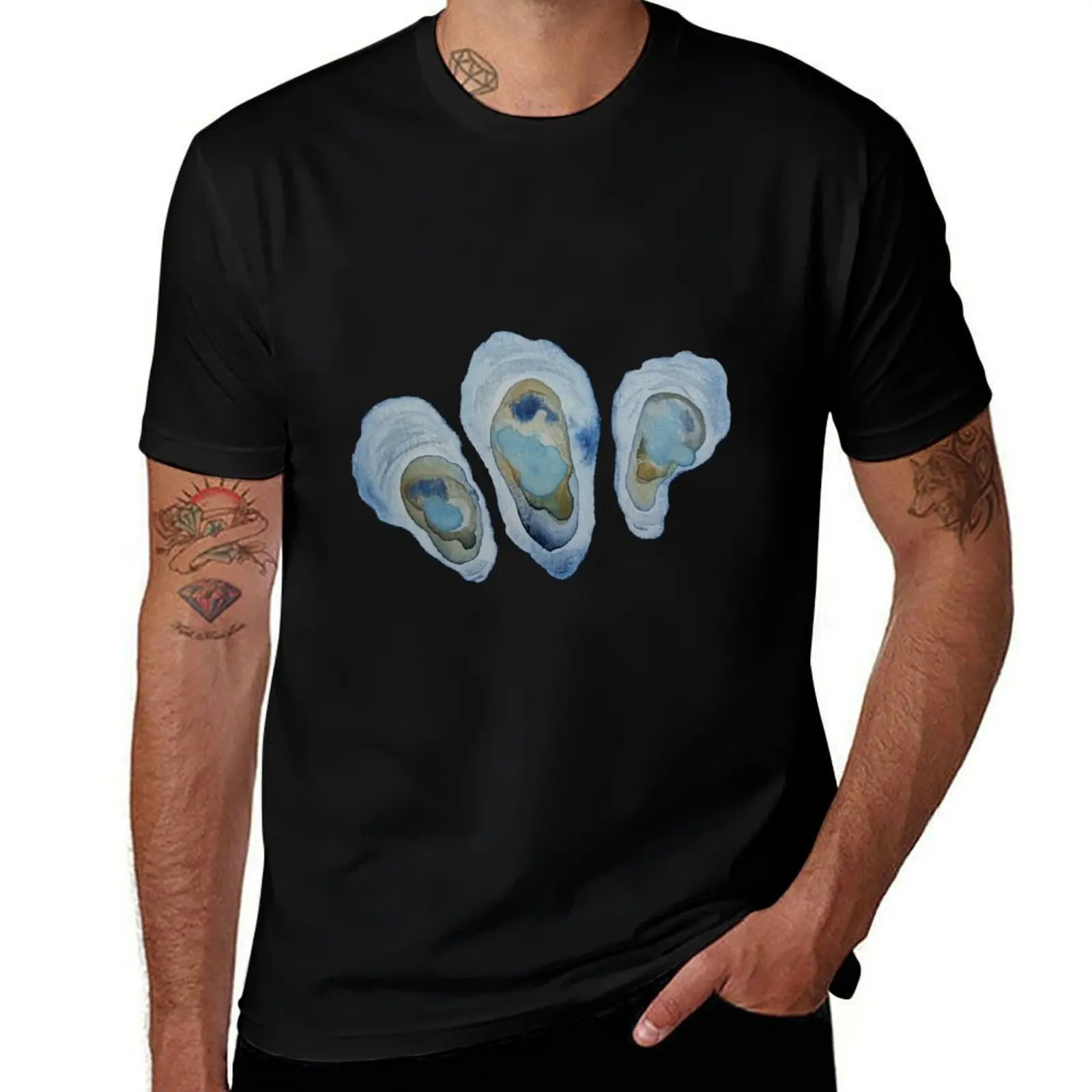 Watercolor Oysters Pattern T-Shirt All Match Print Short Sleeve Top T-Shirt