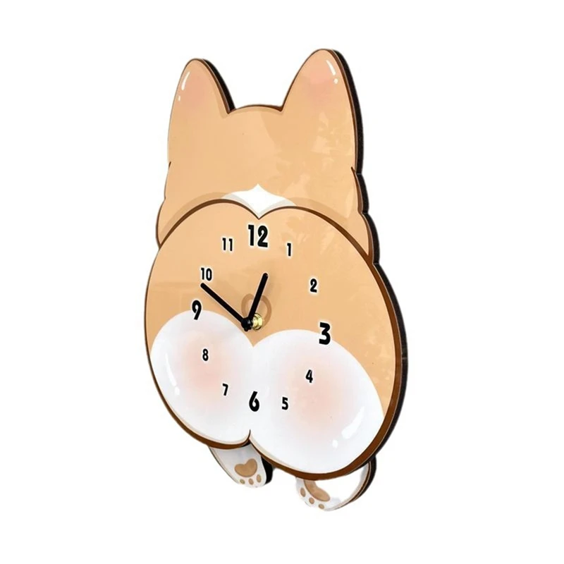 ABRE-Cartoon Dog Corgi ساعة هزازة للغرفة وغرفة النوم ساعة حائط صامتة لطيفة