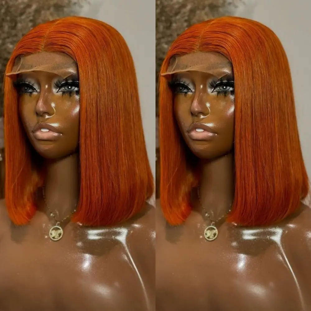 

Оранжево-имбирный парик с прямой челкой для женщин, HD-парик с оранжево-имбирной челкой, парик с оранжево-имбирной челкой, парик с челкой плотностью 200%