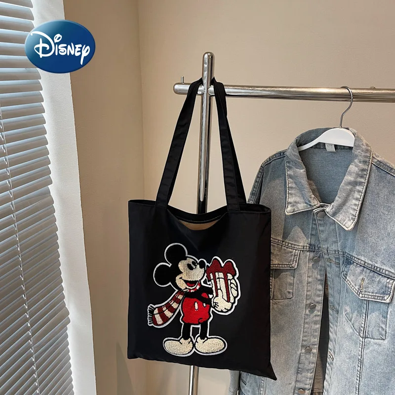 Disney Mickey New Canvas Handbag Cartoon Cute Embroidery Fashion Women's Shoulder Bag Large Capacity Cute Women's Handbag