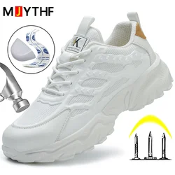 2024 Steel toe shoes for men, white safety shoes, anti-breakage, anti-perforation, indestructible shoes, protective sports shoes