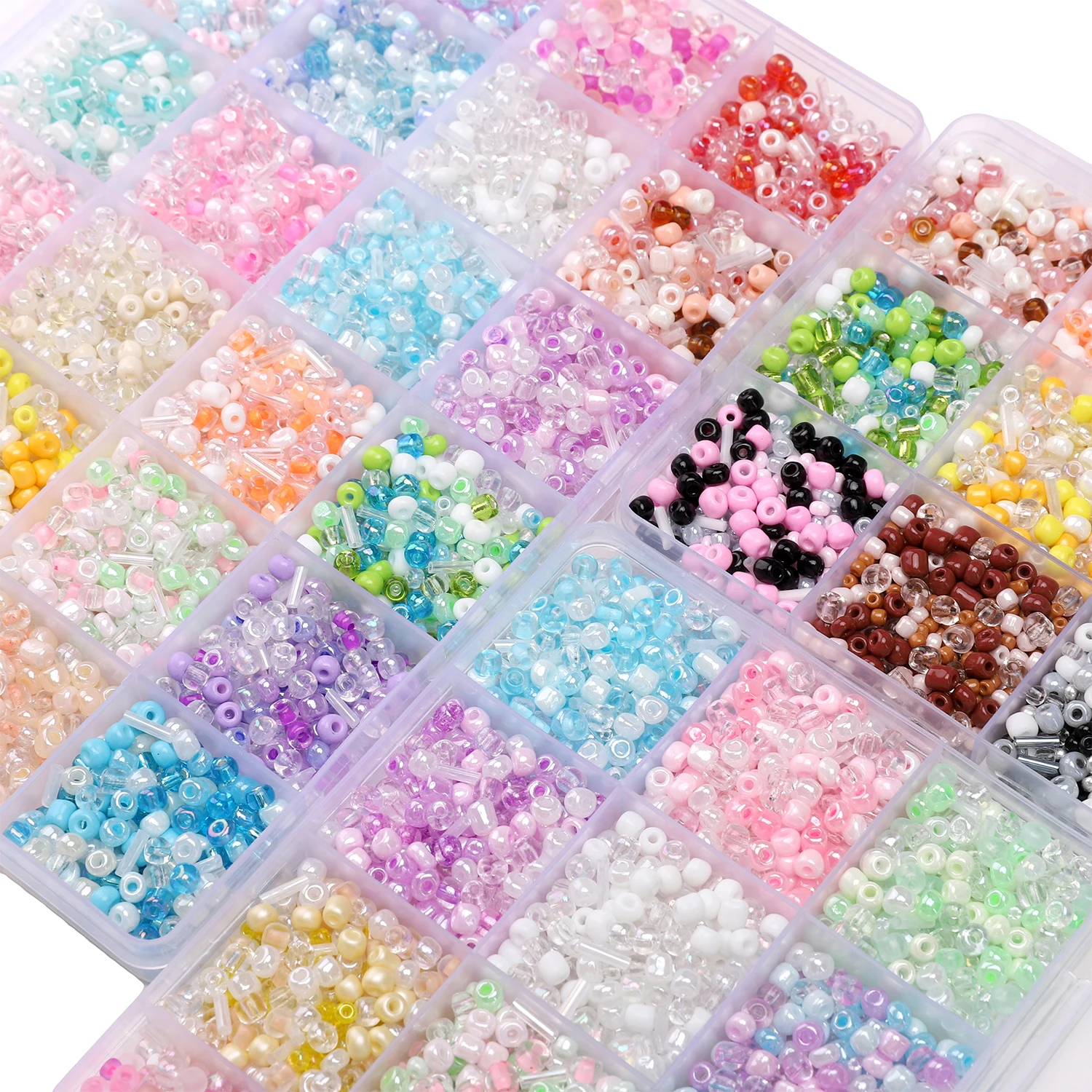 Mixed Color Glass Rice Beads Set (12/24 Grids) - Loose Beads for DIY Jewelry Making (Bracelet/Necklace/Earring Accessories)