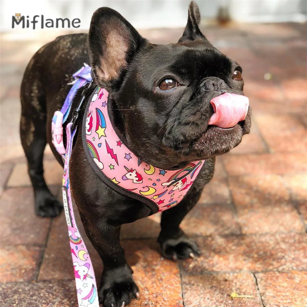 Miflame Cute Unicorns Small Medium Dog Pet Breathable Comfortable Mesh Traction Rope French Bulldog Schnauzer Go Out Chest Strap