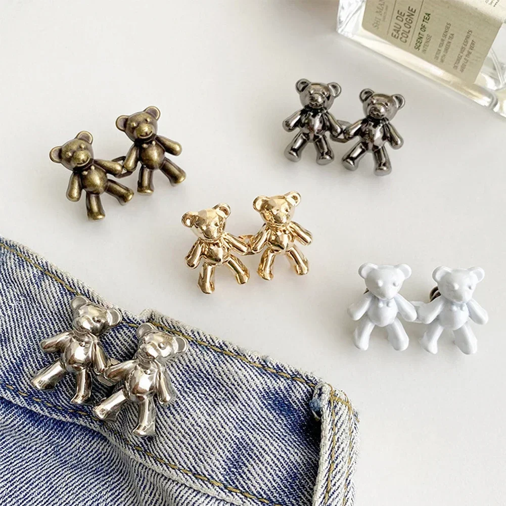 2Pcs Bear Shaped Adjustable Jean Button Waist Buckle Snap Pants Buckle Extender Replacement Jeans Button Attacher Pins